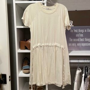 Stateside pale yellow cotton dress with drawstring belt, size XS
